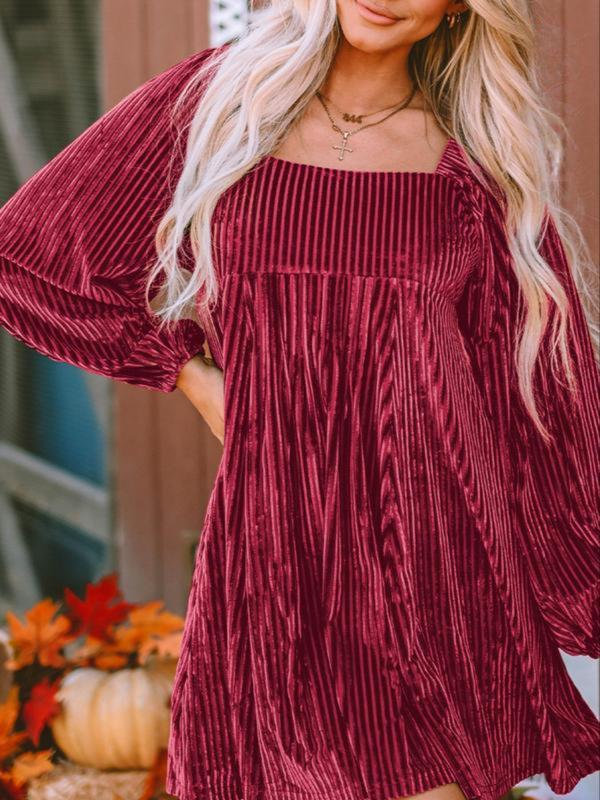 Women's A-Line Dress Long Sleeve Square Neck Midi Elegant Chic