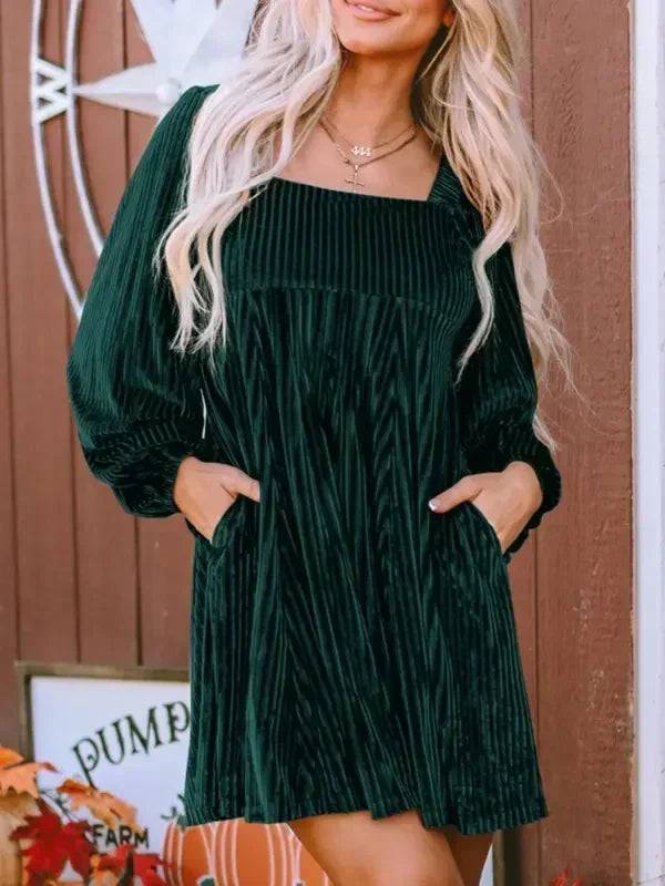 Women's A-Line Dress Long Sleeve Square Neck Midi Elegant Chic