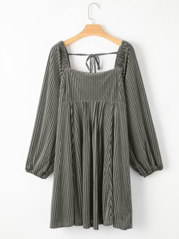 Women's A-Line Dress Long Sleeve Square Neck Midi Elegant Chic