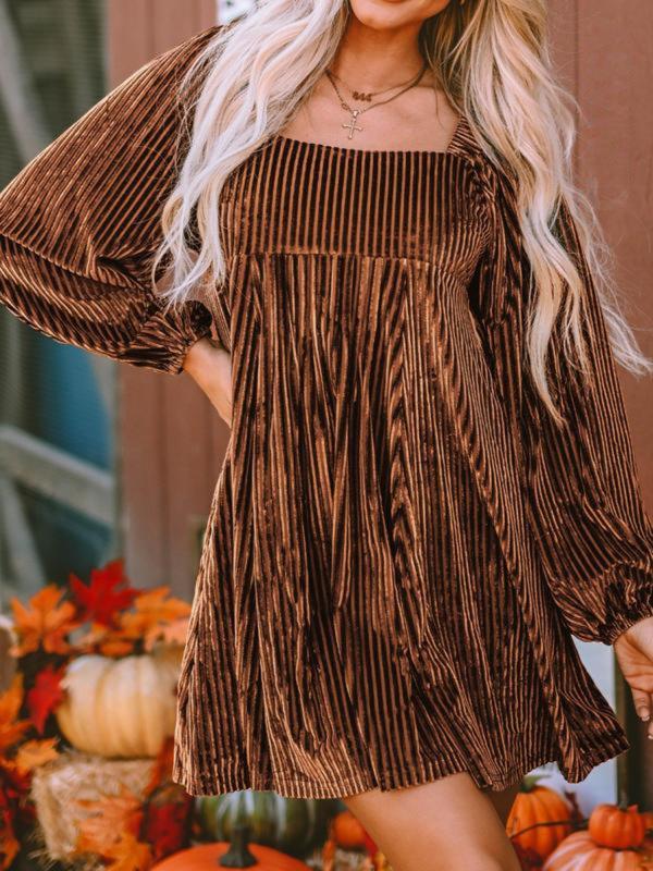 Women's A-Line Dress Long Sleeve Square Neck Midi Elegant Chic