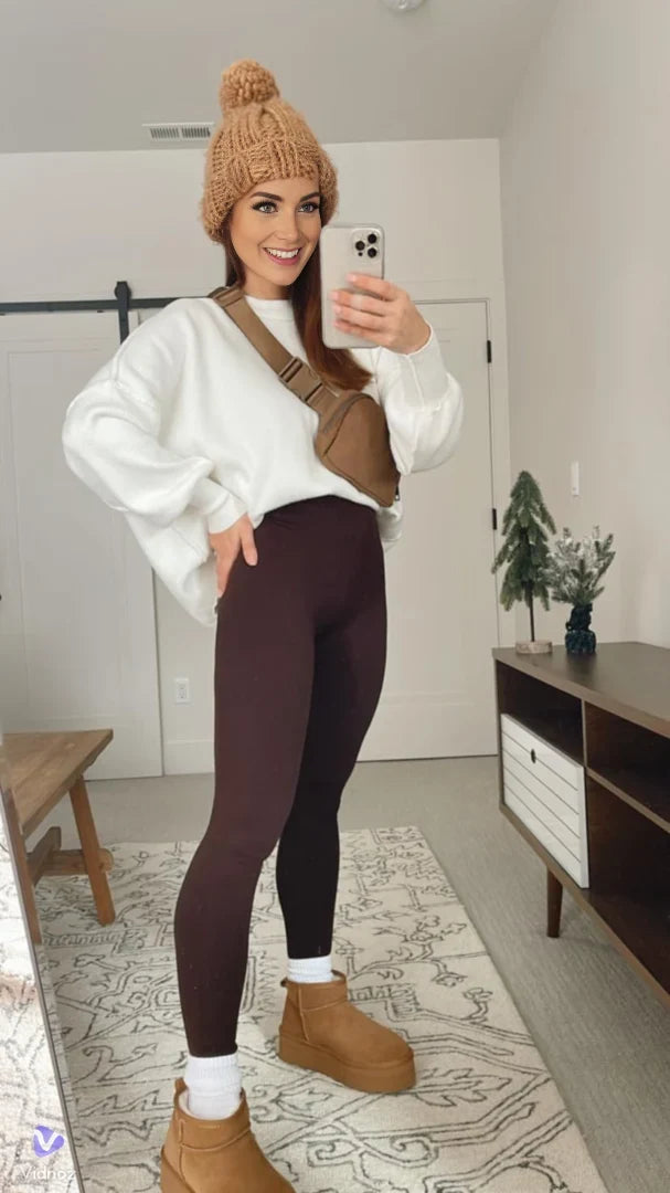 Women's High Waist Thermal Leggings Fleece Lined Cozy Warm Everyday Wear