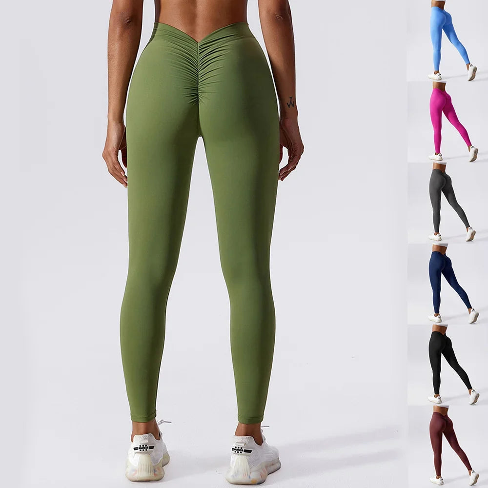 Women's Scrunch Bum V-Waist Leggings High-Rise Stretchy Fit Activewear