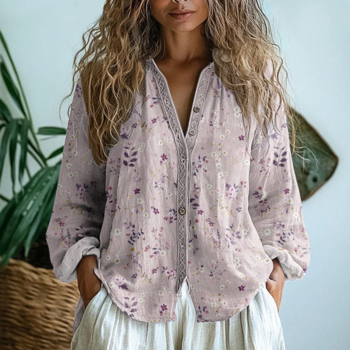 Women's Boho Button-Down Cardigan Blouse Long Sleeve V-Neck Casual Wear