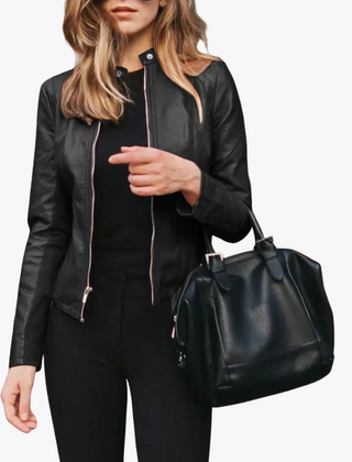 Women's Trendy Bomber Jacket Zip Front Stand Collar Casual Everyday
