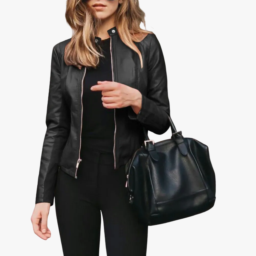 Women's Trendy Bomber Jacket Zip Front Stand Collar Casual Everyday