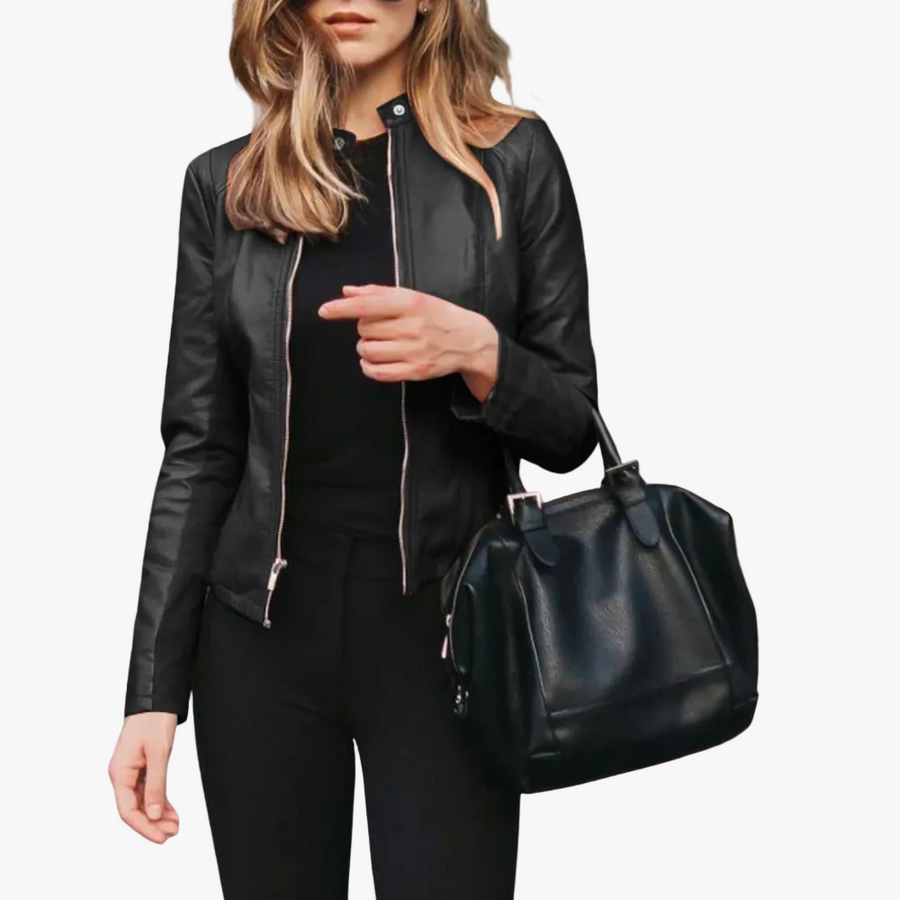 Women's Trendy Bomber Jacket Zip Front Stand Collar Casual Everyday