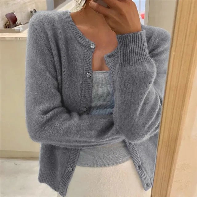 Women's Cropped Cardigan Button Front Relaxed Fit Layering Casual Sweater