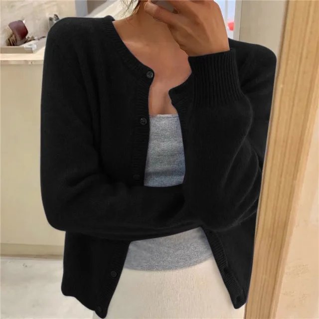 Women's Cropped Cardigan Button Front Relaxed Fit Layering Casual Sweater