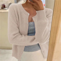 Women's Cropped Cardigan Button Front Relaxed Fit Layering Casual Sweater