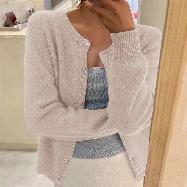 Women's Cropped Cardigan Button Front Relaxed Fit Layering Casual Sweater