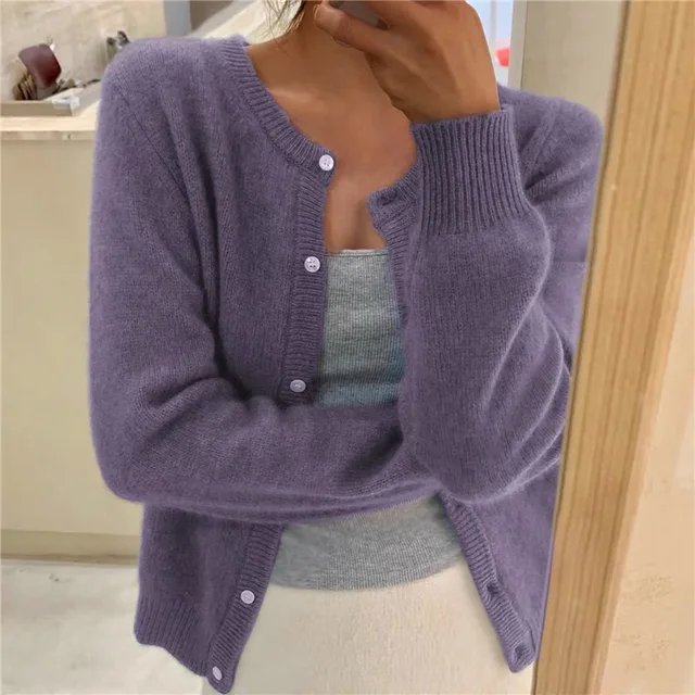 Women's Cropped Cardigan Button Front Relaxed Fit Layering Casual Sweater