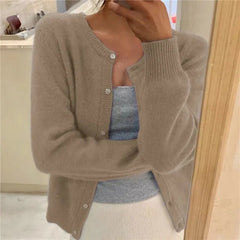 Women's Cropped Cardigan Button Front Relaxed Fit Layering Casual Sweater