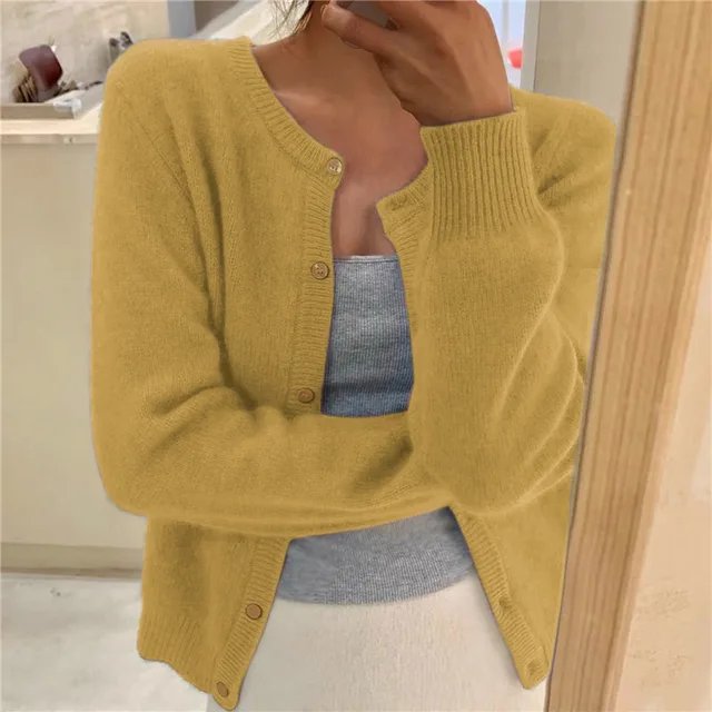 Women's Cropped Cardigan Button Front Relaxed Fit Layering Casual Sweater