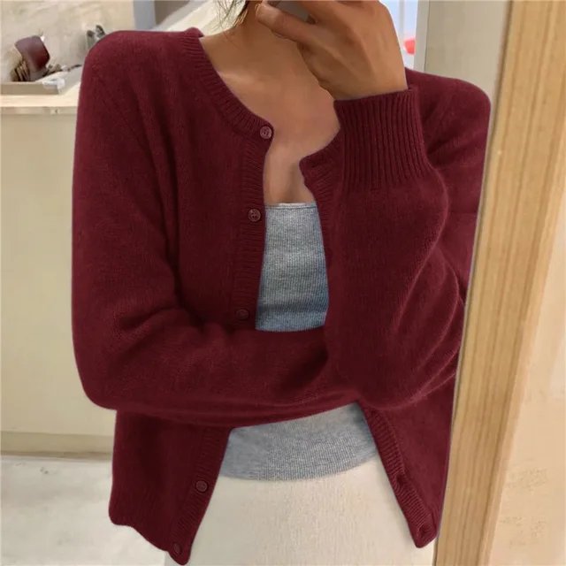 Women's Cropped Cardigan Button Front Relaxed Fit Layering Casual Sweater