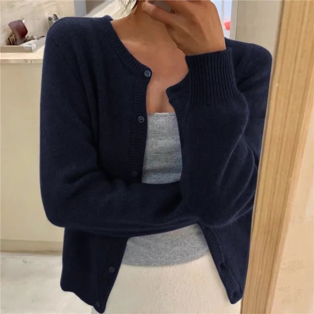 Women's Cropped Cardigan Button Front Relaxed Fit Layering Casual Sweater