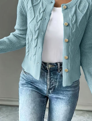Women's Cropped Cardigan Cable-Knit Button-Front Long Sleeve Casual Layering