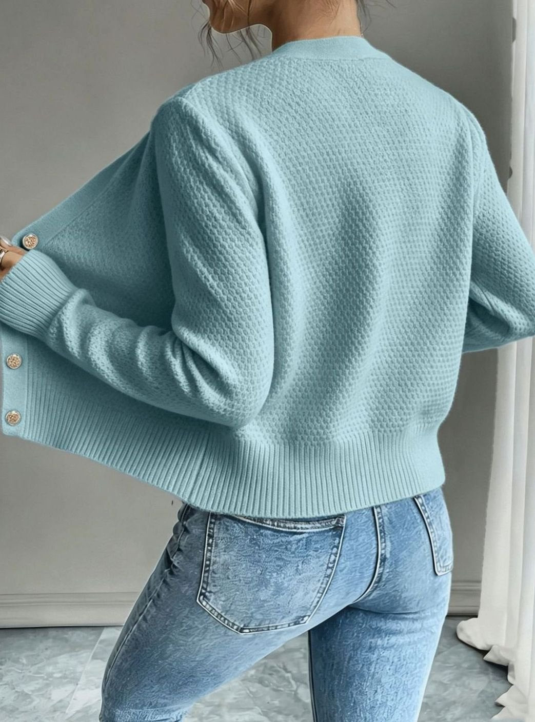 Women's Cropped Cardigan Cable-Knit Button-Front Long Sleeve Casual Layering