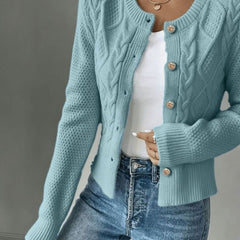 Women's Cropped Cardigan Cable-Knit Button-Front Long Sleeve Casual Layering