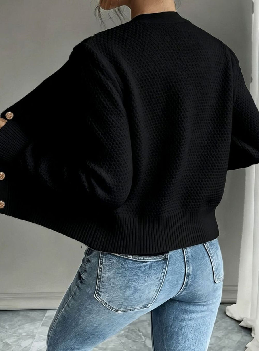Women's Cropped Cardigan Cable-Knit Button-Front Long Sleeve Casual Layering