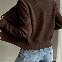 Women's Cropped Cardigan Cable-Knit Button-Front Long Sleeve Casual Layering