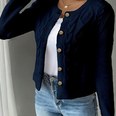Women's Cropped Cardigan Cable-Knit Button-Front Long Sleeve Casual Layering