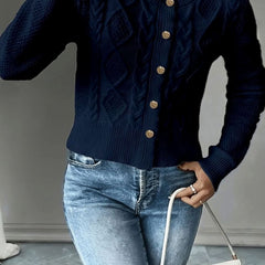 Women's Cropped Cardigan Cable-Knit Button-Front Long Sleeve Casual Layering