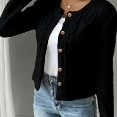 Women's Cropped Cardigan Cable-Knit Button-Front Long Sleeve Casual Layering