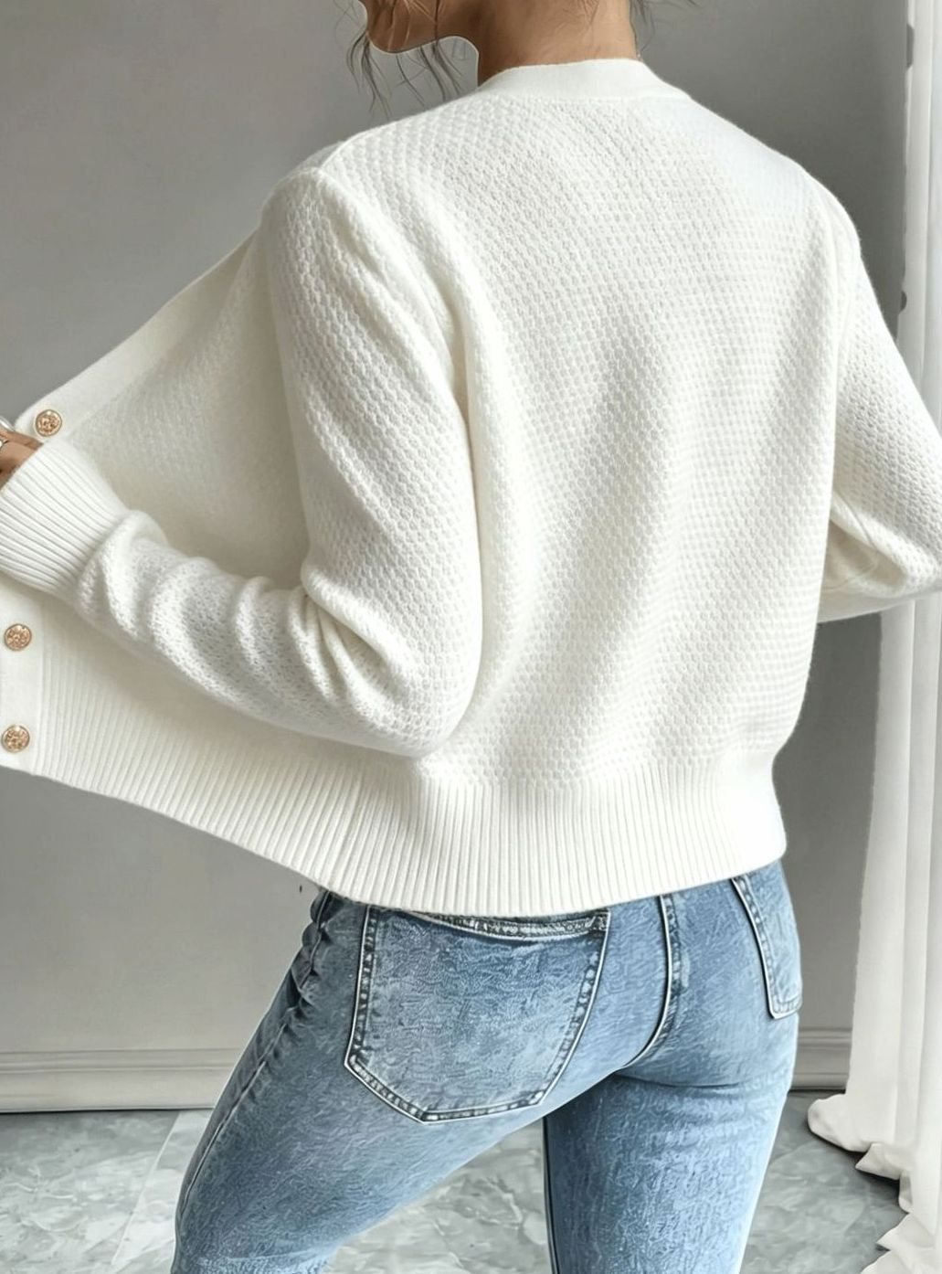 Women's Cropped Cardigan Cable-Knit Button-Front Long Sleeve Casual Layering