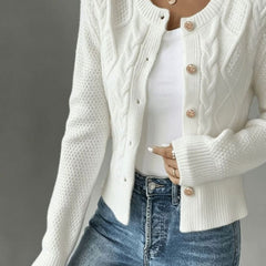 Women's Cropped Cardigan Cable-Knit Button-Front Long Sleeve Casual Layering