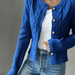 Women's Cropped Cardigan Cable-Knit Button-Front Long Sleeve Casual Layering