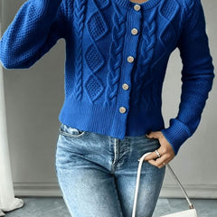 Women's Cropped Cardigan Cable-Knit Button-Front Long Sleeve Casual Layering