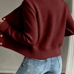 Women's Cropped Cardigan Cable-Knit Button-Front Long Sleeve Casual Layering