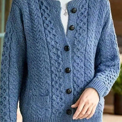 Women's Relaxed Cardigan Sweater Cable-Knit Button-Front Cozy Layering