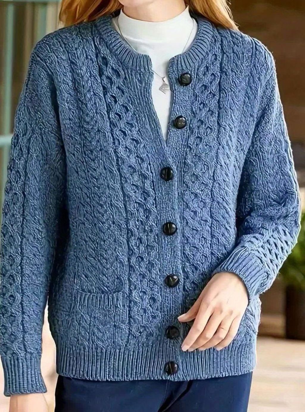 Women's Relaxed Cardigan Sweater Cable-Knit Button-Front Cozy Layering