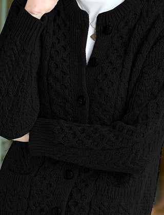 Women's Relaxed Cardigan Sweater Cable-Knit Button-Front Cozy Layering