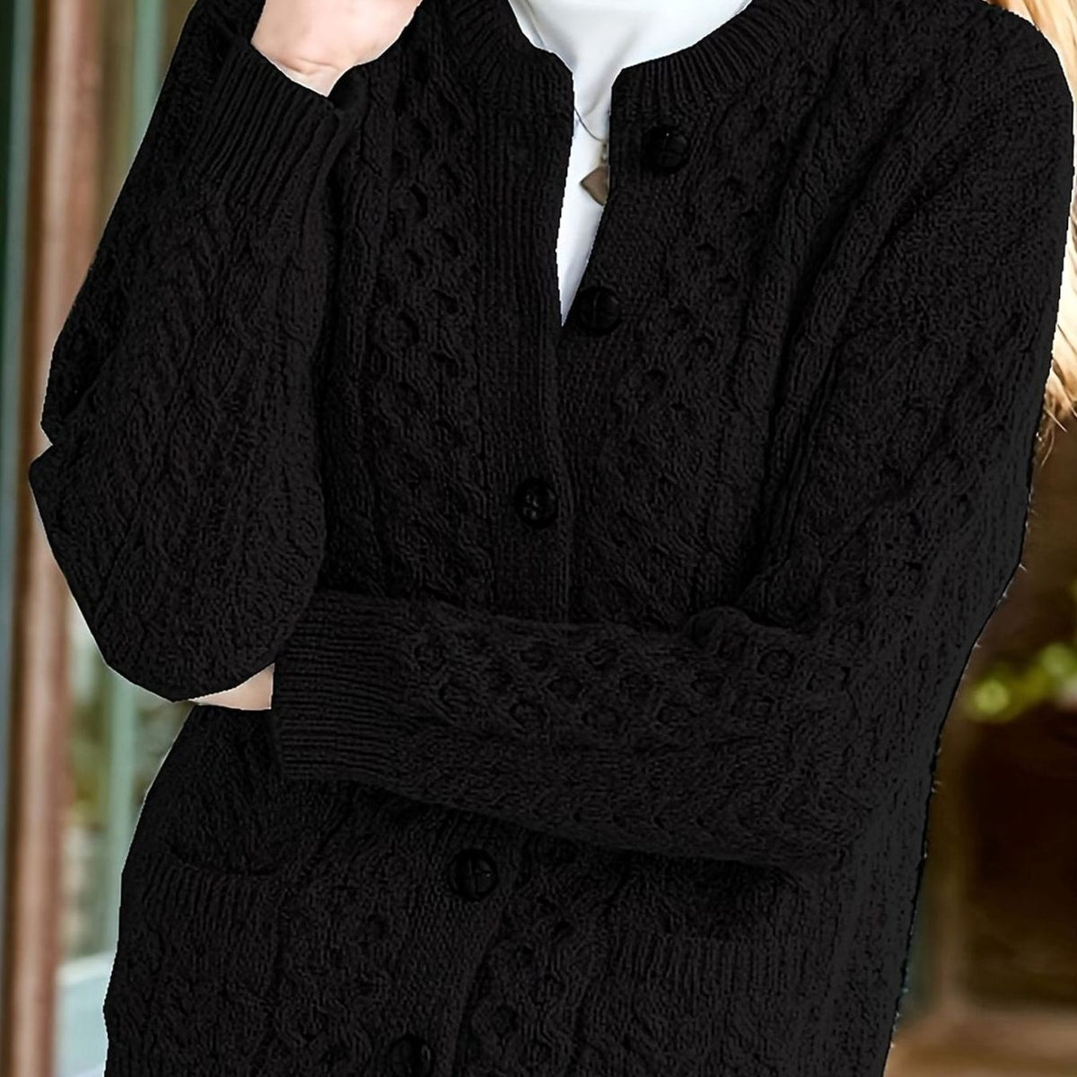 Women's Relaxed Cardigan Sweater Cable-Knit Button-Front Cozy Layering