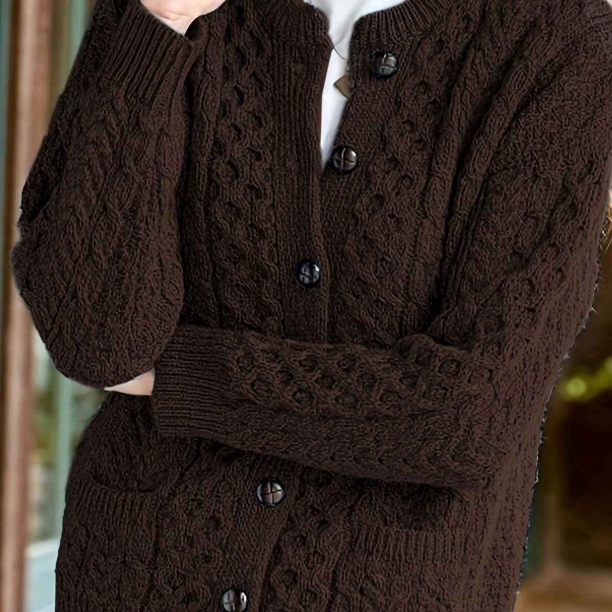 Women's Relaxed Cardigan Sweater Cable-Knit Button-Front Cozy Layering