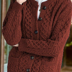 Women's Relaxed Cardigan Sweater Cable-Knit Button-Front Cozy Layering
