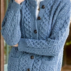 Women's Relaxed Cardigan Sweater Cable-Knit Button-Front Cozy Layering