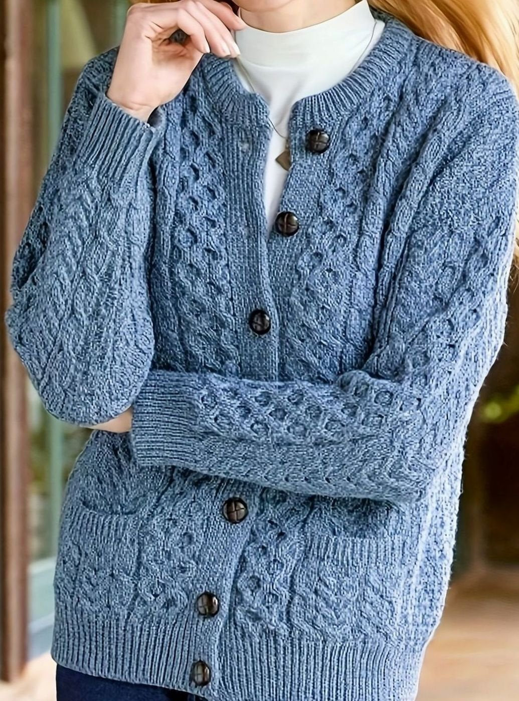 Women's Relaxed Cardigan Sweater Cable-Knit Button-Front Cozy Layering