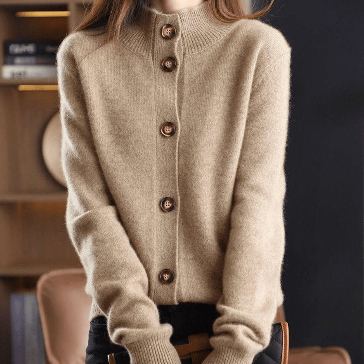 Women's Button-Front Knit Cardigan Long Sleeve Relaxed Fit Casual Everyday