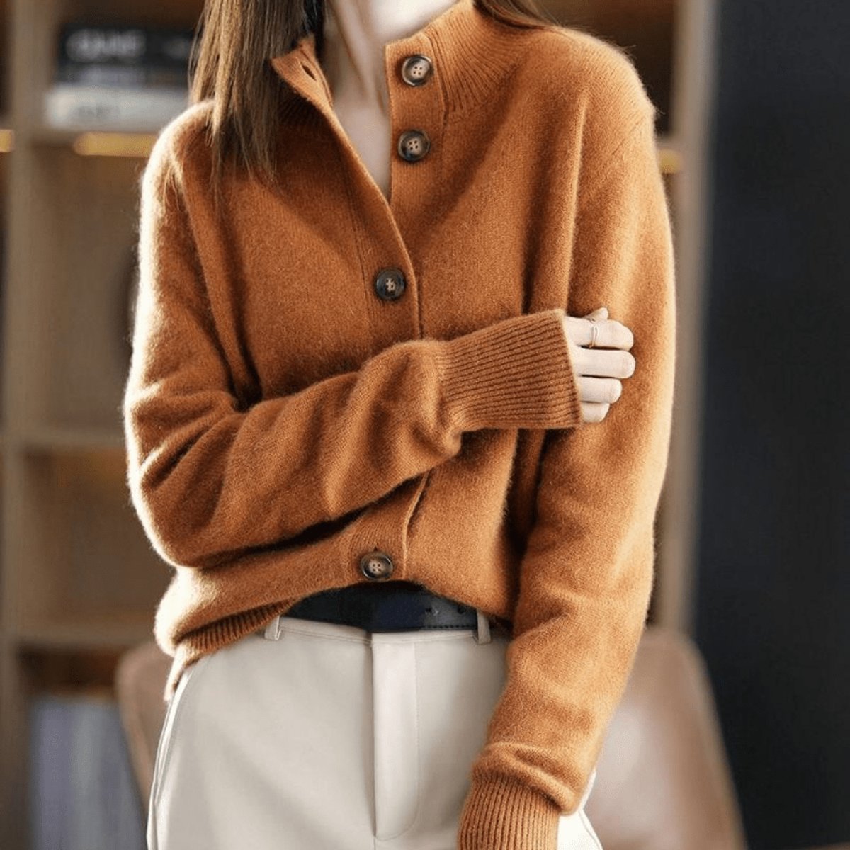 Women's Button-Front Knit Cardigan Long Sleeve Relaxed Fit Casual Everyday