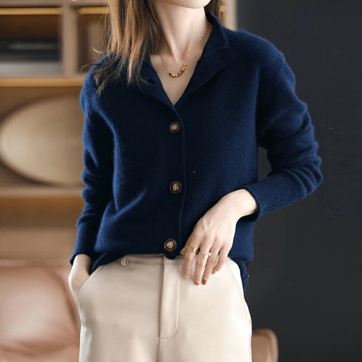 Women's Button-Front Knit Cardigan Long Sleeve Relaxed Fit Casual Everyday