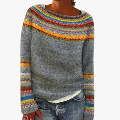 Women's Striped Knit Sweater Relaxed Fit Long Sleeve Crew Neck Casual Everyday