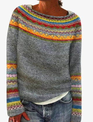 Women's Striped Knit Sweater Relaxed Fit Long Sleeve Crew Neck Casual Everyday