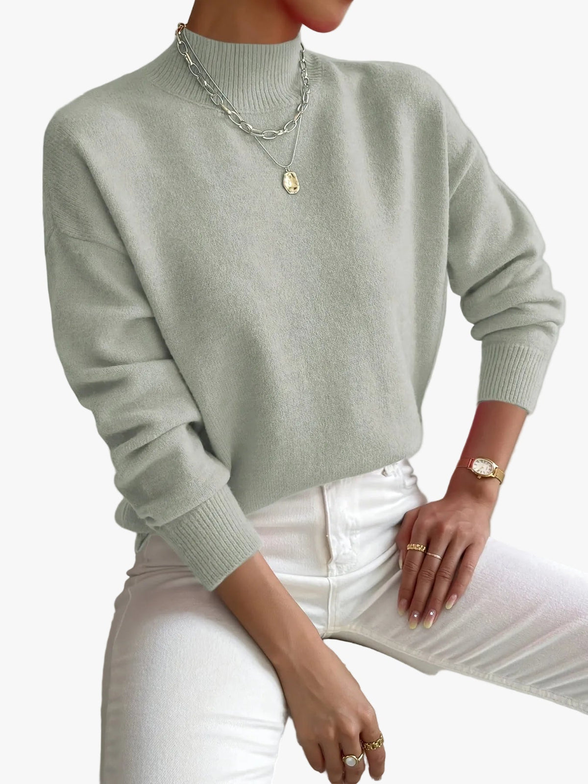 Women's Chic Turtleneck Knit Sweater Long Sleeve Fitted Casual Everyday