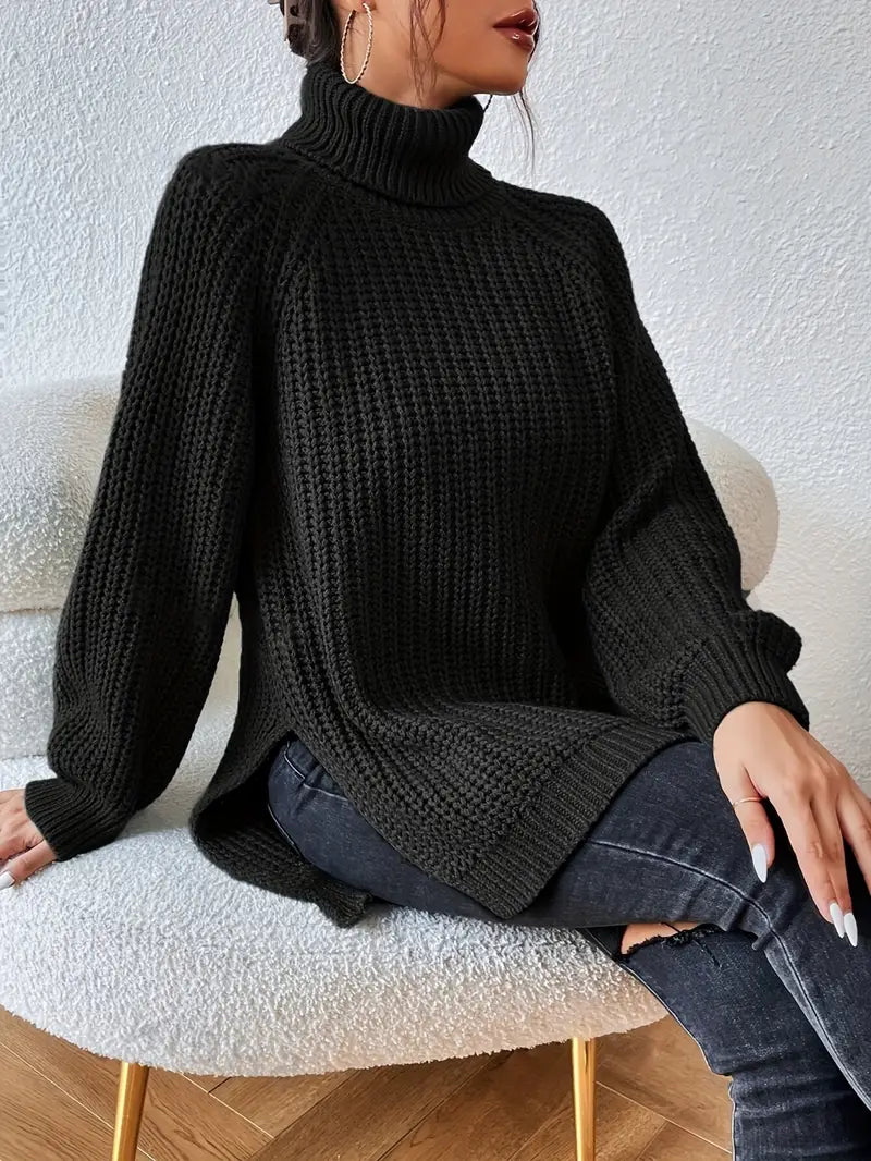 Women's Chunky Knit Turtleneck Sweater Relaxed Fit Long Sleeve Cozy Casual