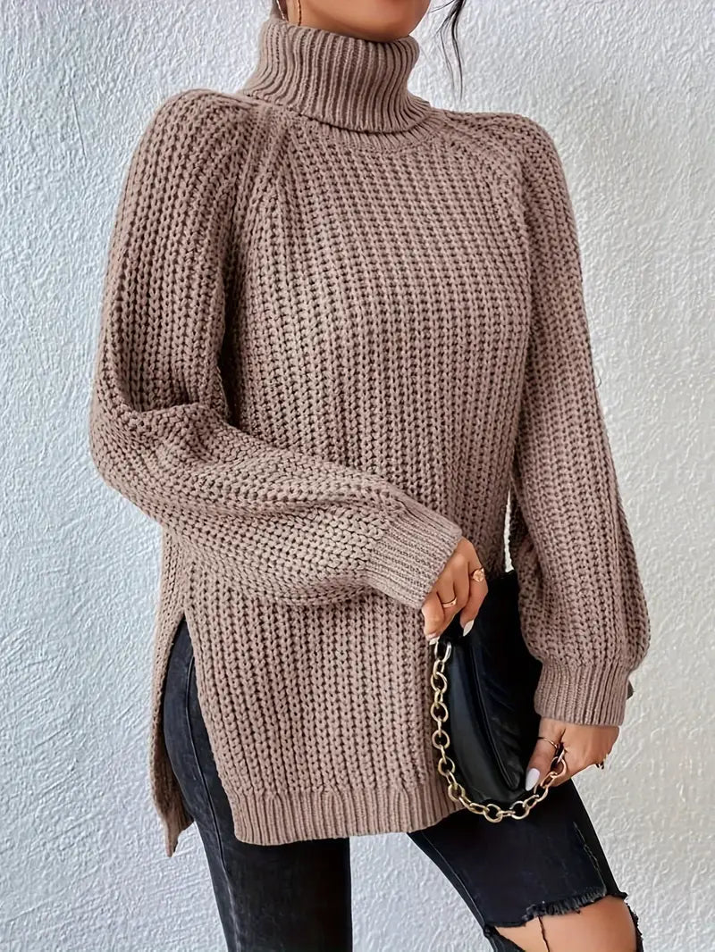 Women's Chunky Knit Turtleneck Sweater Relaxed Fit Long Sleeve Cozy Casual