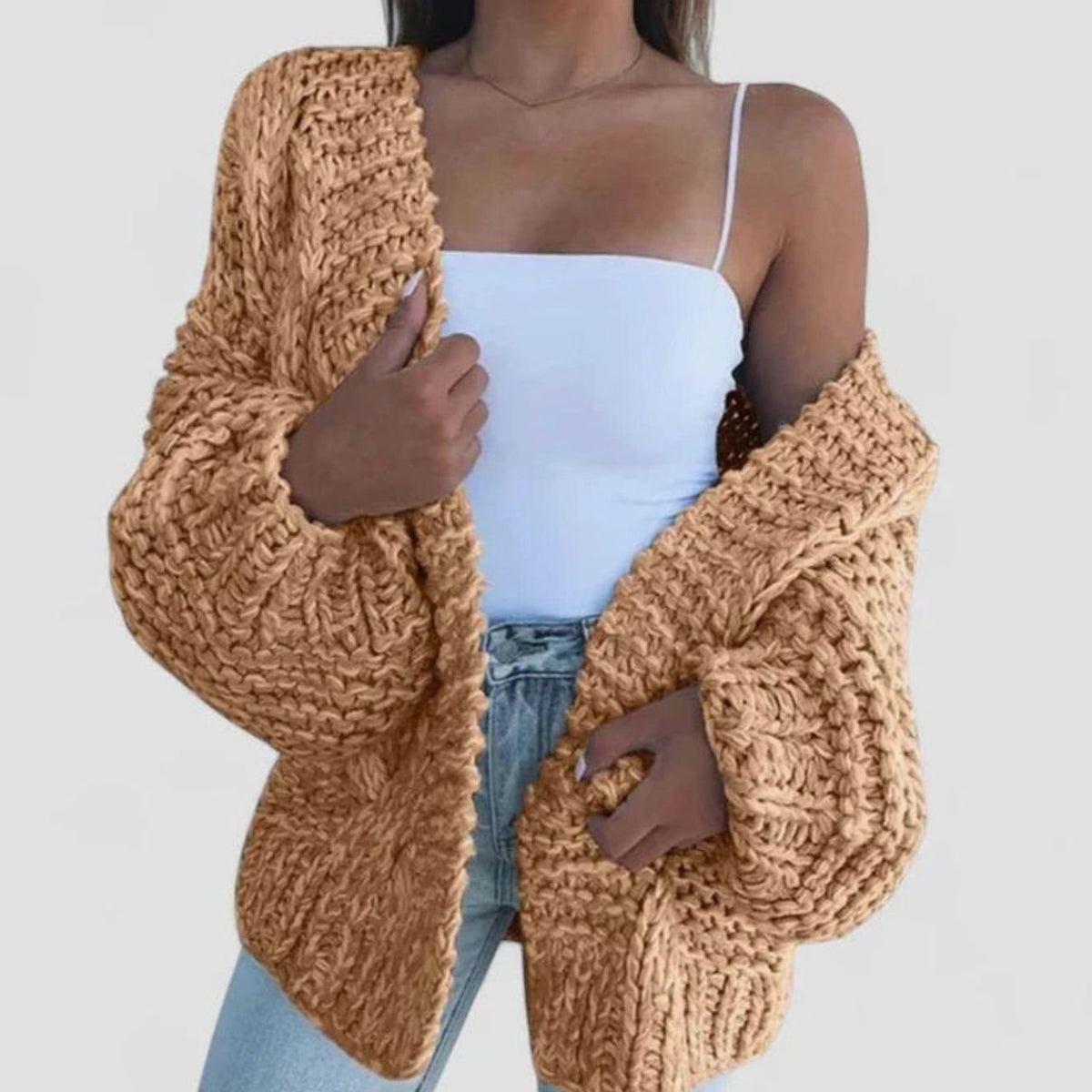 Women's Oversized Chunky Knit Cardigan Sweater Open-Front Cozy Layering