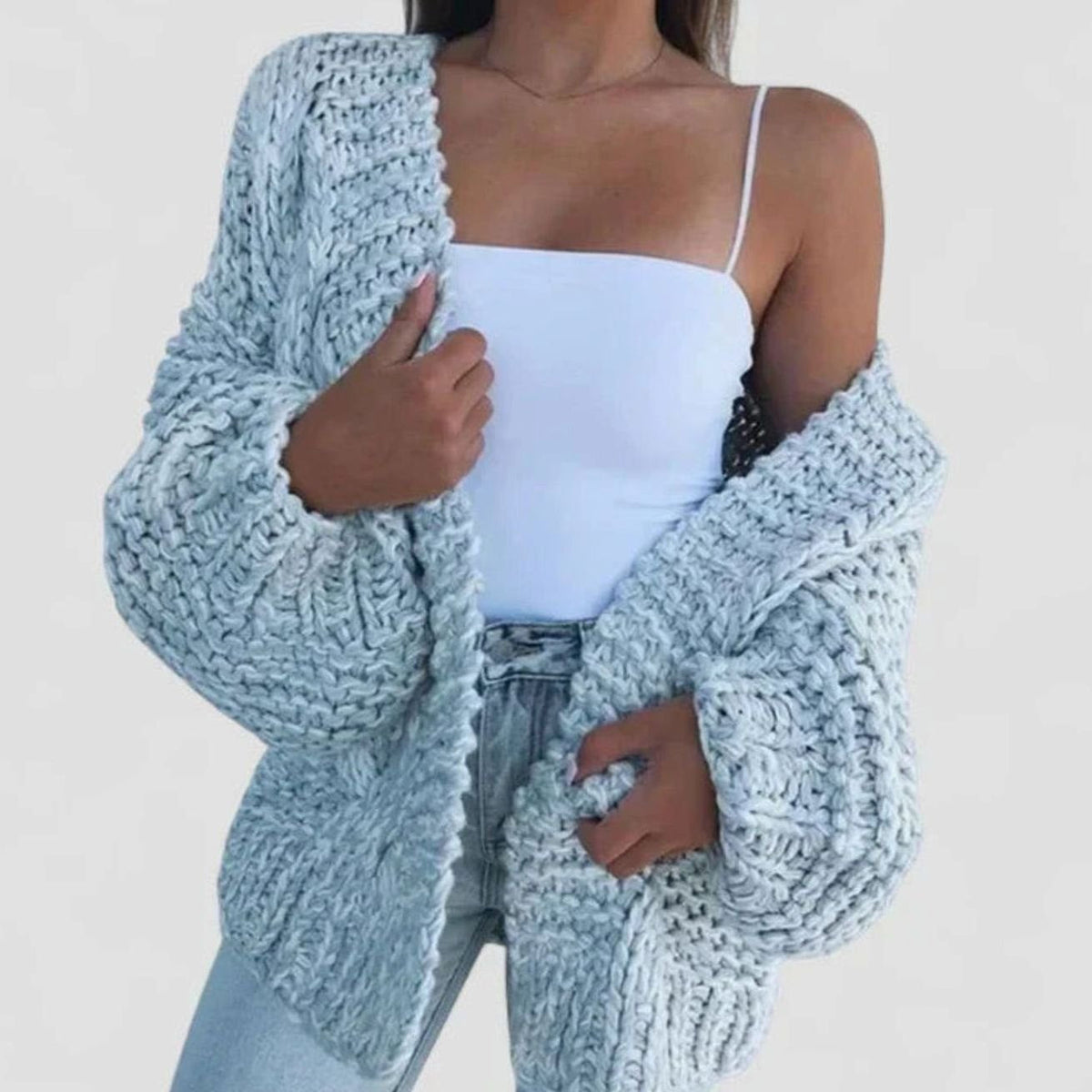 Women's Oversized Chunky Knit Cardigan Sweater Open-Front Cozy Layering